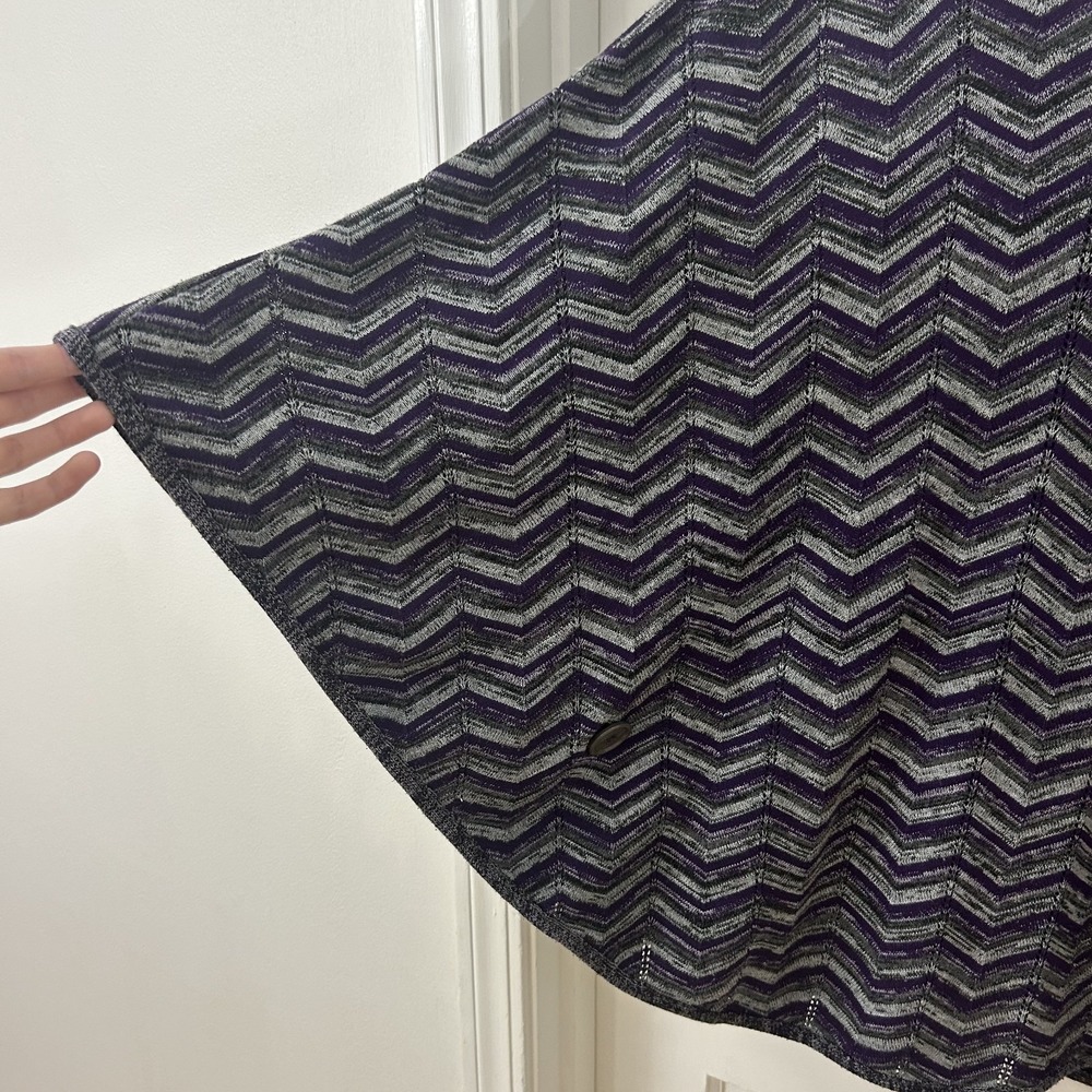 AB Studio Poncho Cape XL Gray‎ Plum Knit Herringbone Boho Crew Neck Oversize - Picture 3 of 4